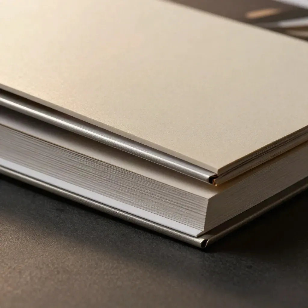 Macro of a bone report kit with brushed-metal spine and stacked inserts