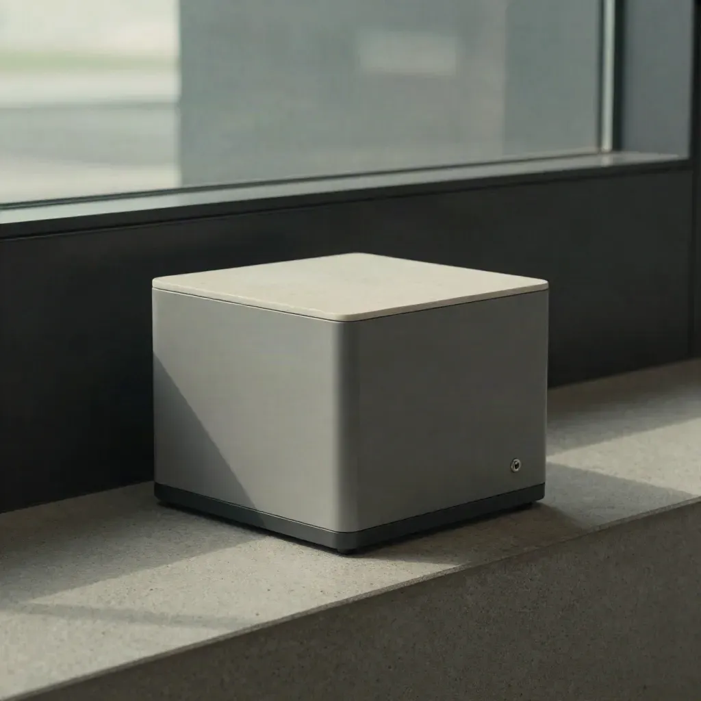 Graphite modular seat add-on cube with side dock and satellite block on concrete ledge.